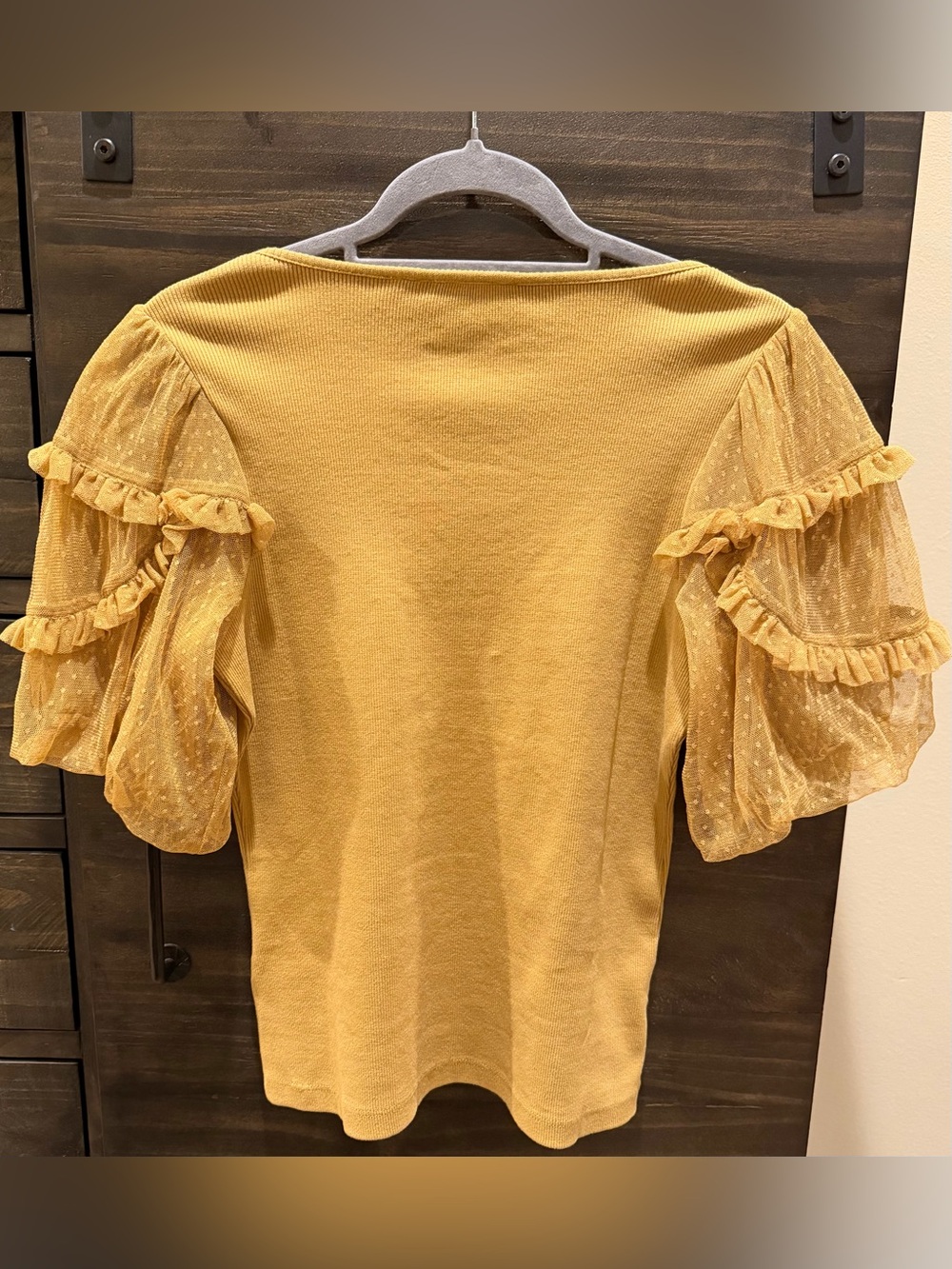MAEVE Anthropologie Mustard Puff-Sleeve Knit Top Size M Unique! - Picture 3 of 9